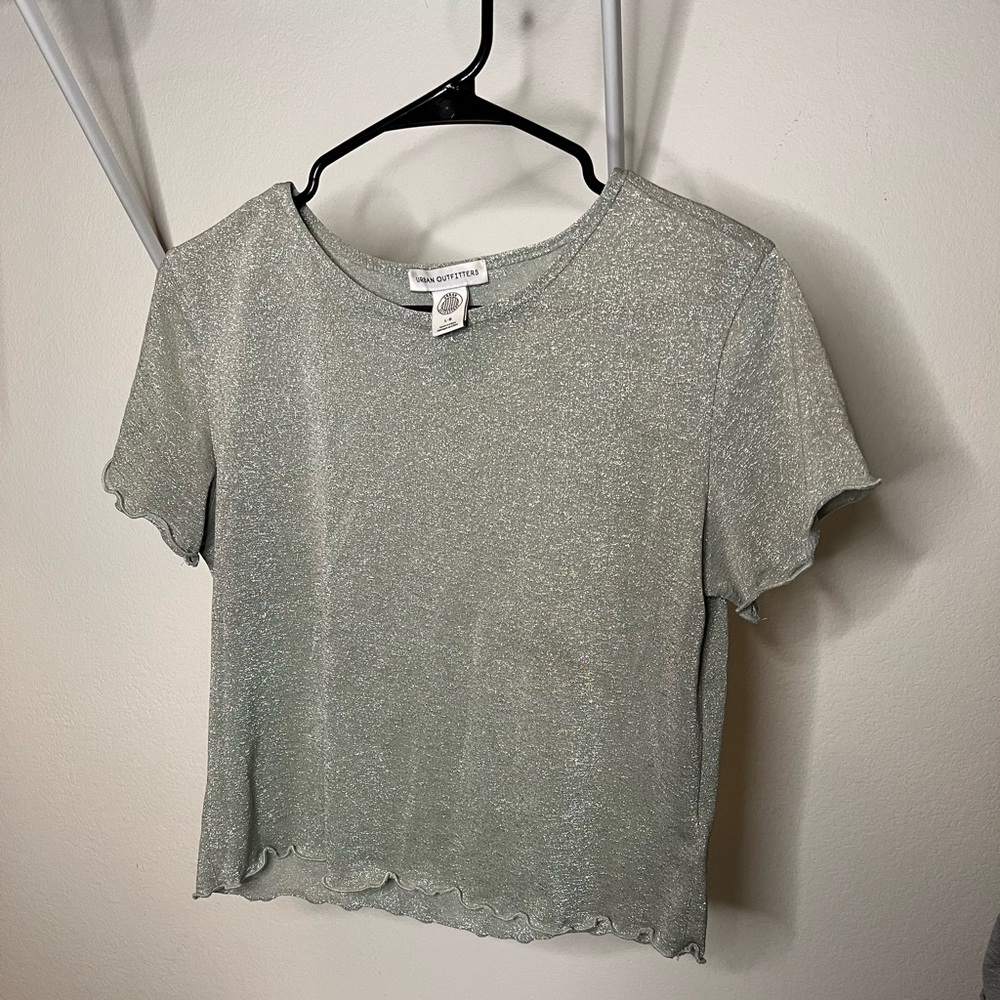 UO Blue Glitter Lettuce Trim Top